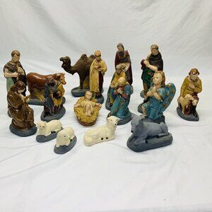 Vintage Christmas Nativity Set Figures Hand Painted Lot Of 18